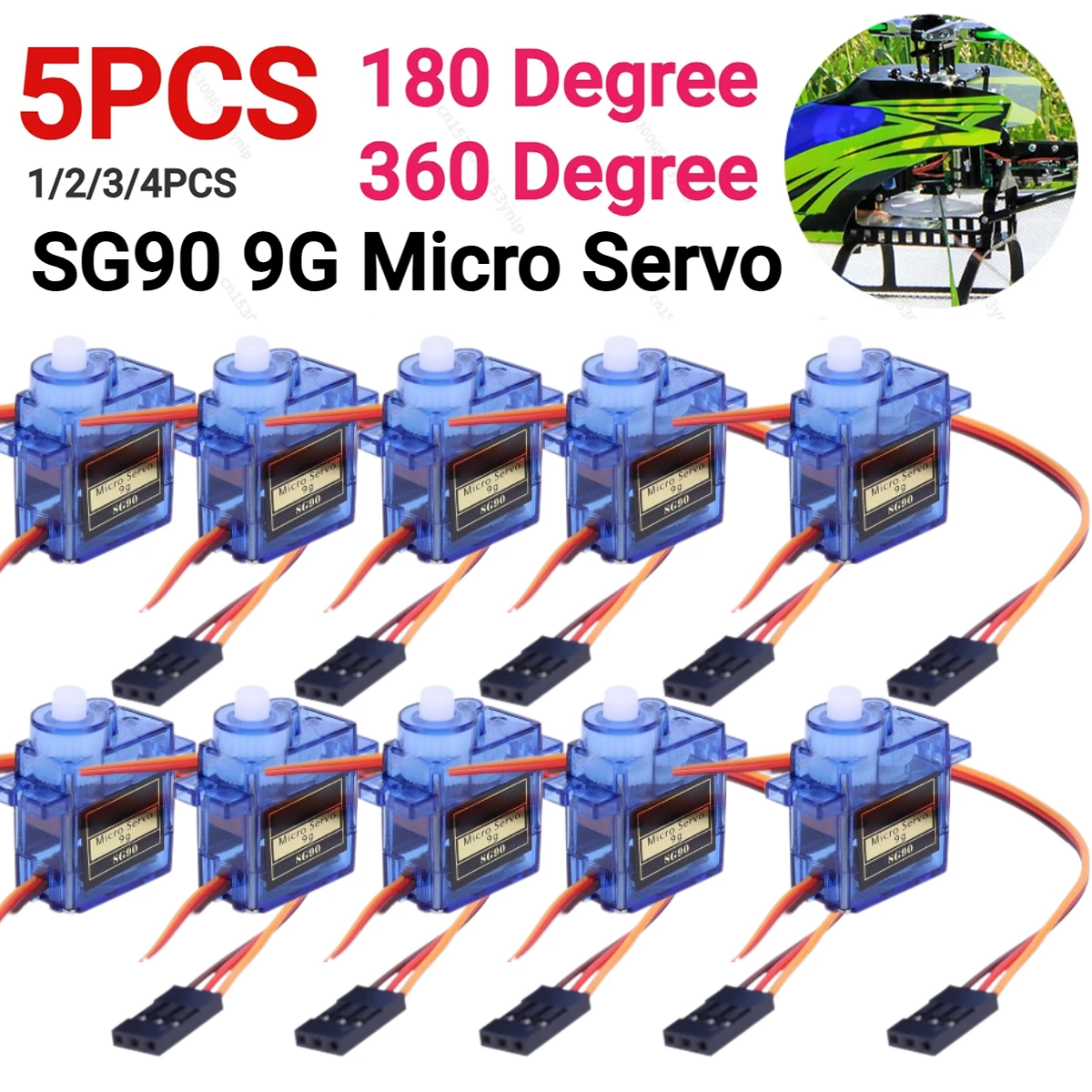 SG90 9G Micro Servo Motor for For RC Car Toy Airplane 180/360° Fixed Wing Micro Servo Motor for RC Helicopter Aircraft Airplane