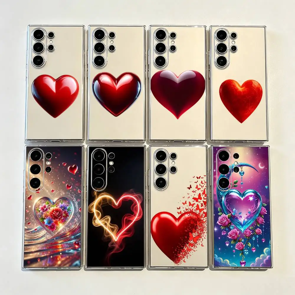 heart Precise Hole Transparent Printed Phone Case for Samsung Galaxy S26/S25/24/23/22/30/21/10/9,Ultra,Plus