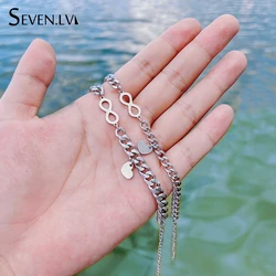 2pcs/set infinite symbol Heart Charm Pendant Bracelet Stainless Steel lovers Cuba chain jewelry gifts men and women waterproof