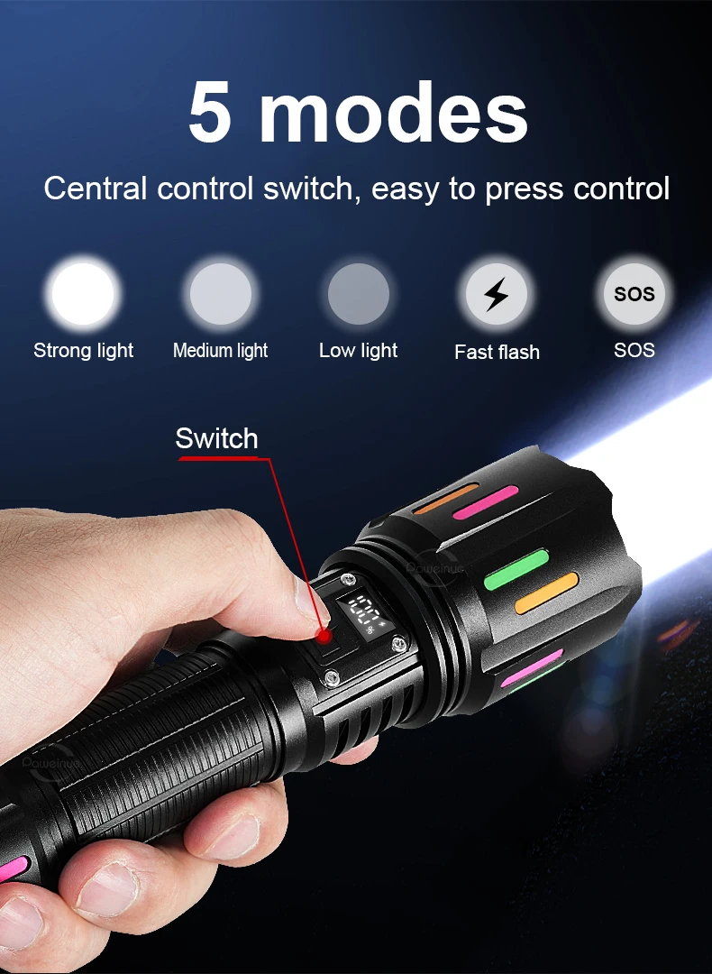 900000000LM Super Bright Flashlight Rechargeable LED Tactical Torch Ultra Bright Long Range 8000M Lantern Outdoor Lights