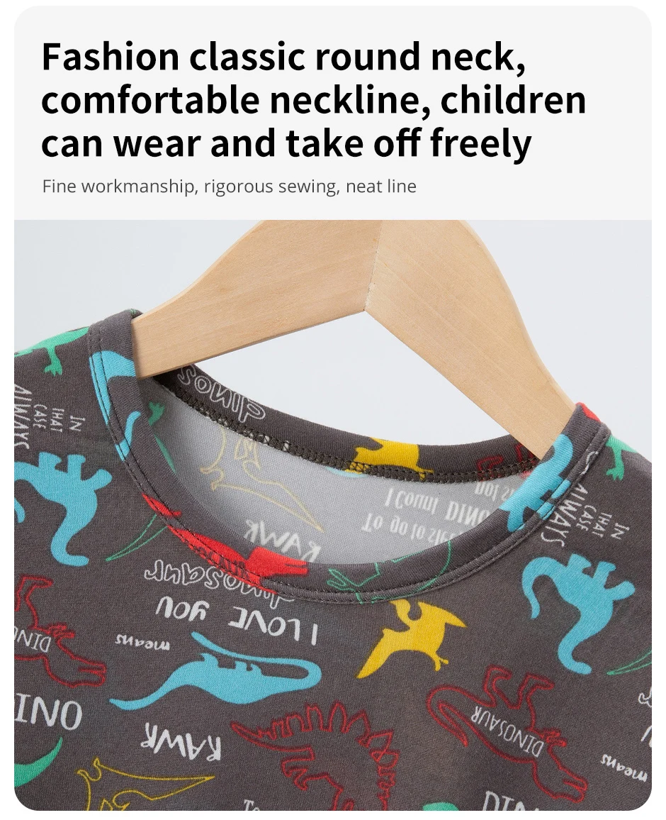 2-teilige Sommer-Kinder-Spaß-bedruckte Shorts mit kurzen Ärmeln, Anzug für Jungen, buntes Dinosaurier-Top, Mädchen, süß und schön, elastische Taille, kurz – Detail 7