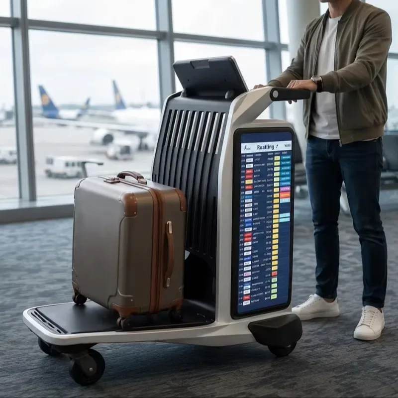 Intelligent Airport Baggage Cart with AI Navigation & Advertising Functions