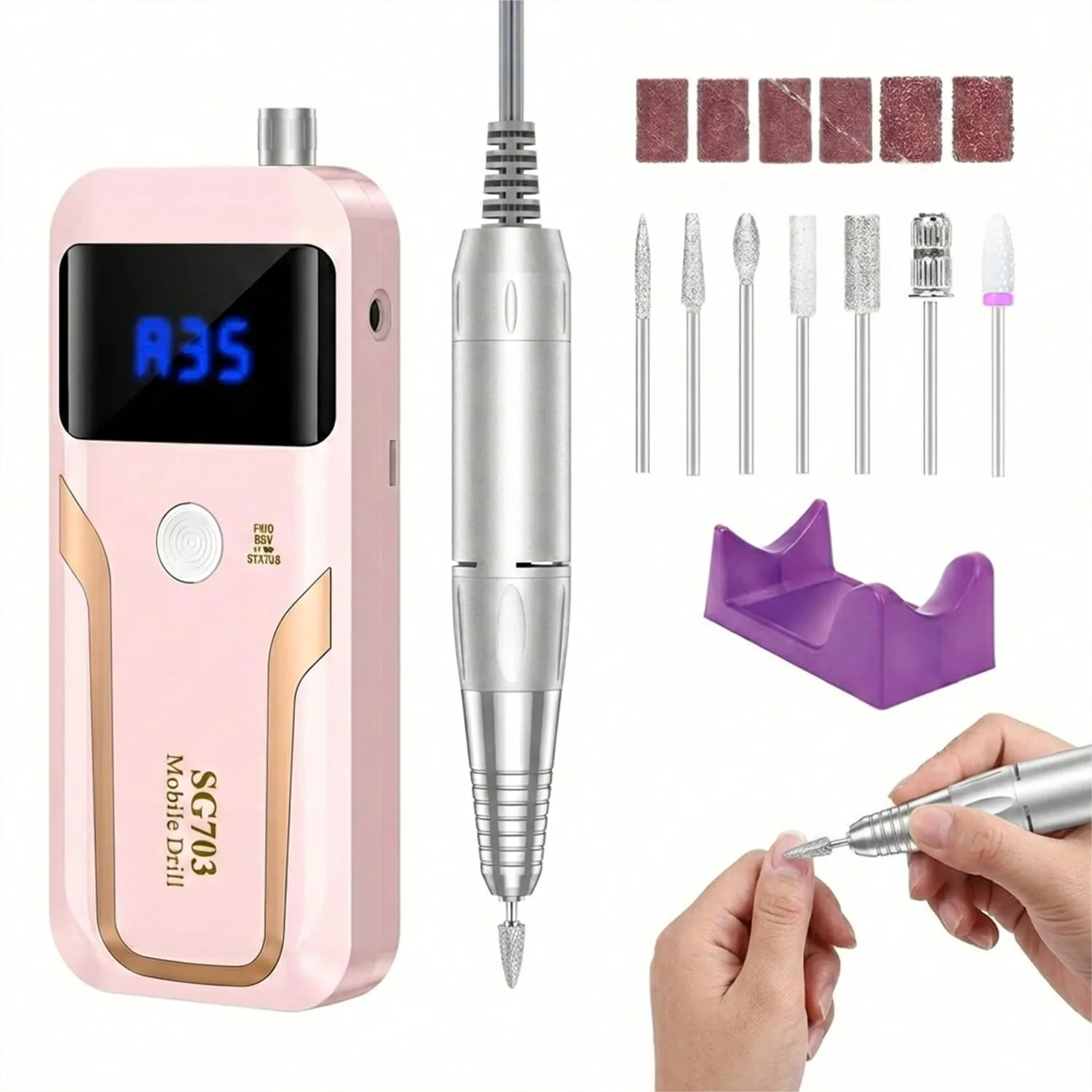 

Electric Nail Drill 35000 RPM Rechargeable Portable Nail File Machine with LED Display for Acrylic Gel Manicure Pedicure Home