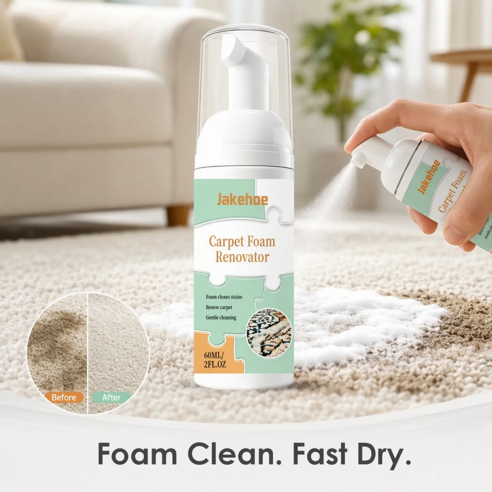Fabric Sofa Foam Dry Cleaner Carpet Foam Refresher Cleaner for Home Car Pet Stains Coffee Juice Fast Dry No Residue Fabric