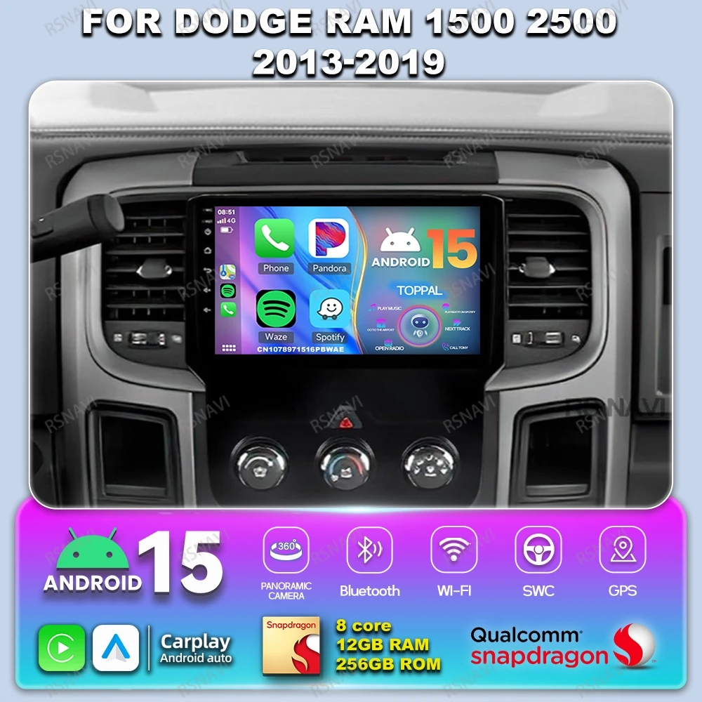 

Автомобильный радиоприемник Android 14 для Dodge RAM 1500 2500 2013-2019 360-камера WIFI + 4G LTE Viedo Player Qualcomm BT Navigation IPS 9/10 дюймов
