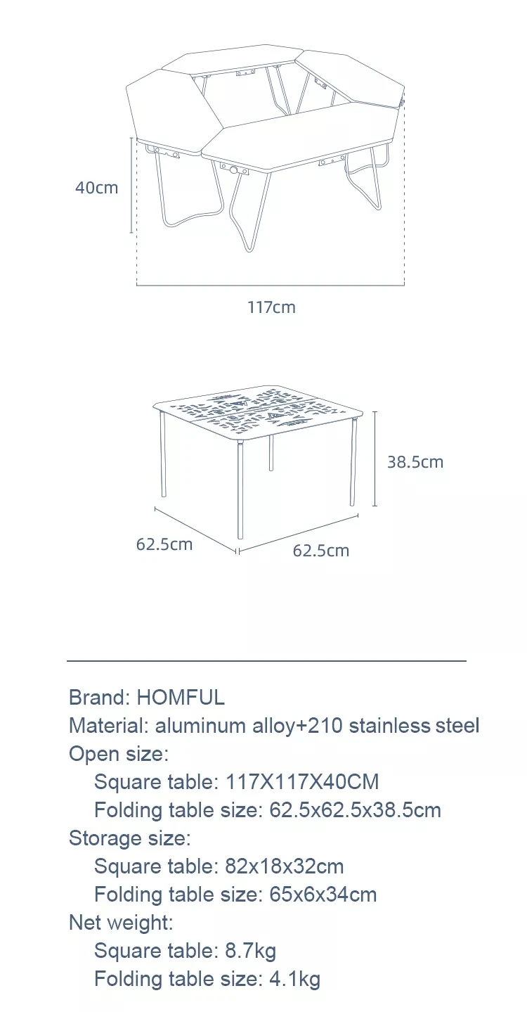 Homful Outdoor Furniture Stainless 4-6 Person Table Steel Portable Camping Folding Table Set