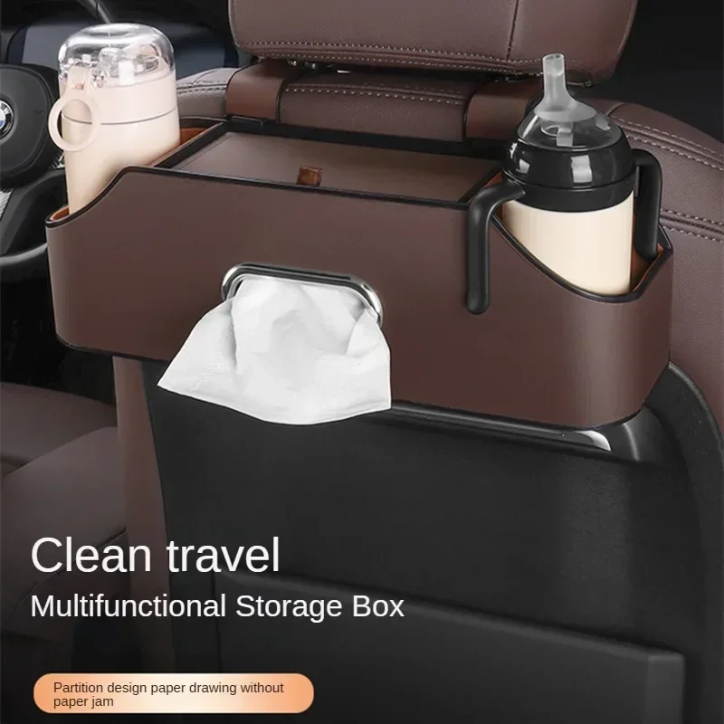 Multifunctional Car Seat Back Hanging Tissue Storage Box Water Cup Phone Holder Under Seat Car Paper Napkin Organize Can be LOGO