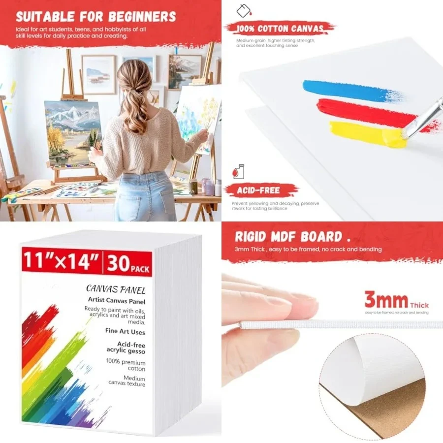 

30 Pack Canvas Boards for Painting 11 x 14 inch, Blank Canvas Panels- Gesso Primed Acid-Free 100% Cotton for Acrylics Oil Watercolor Tempera Paints