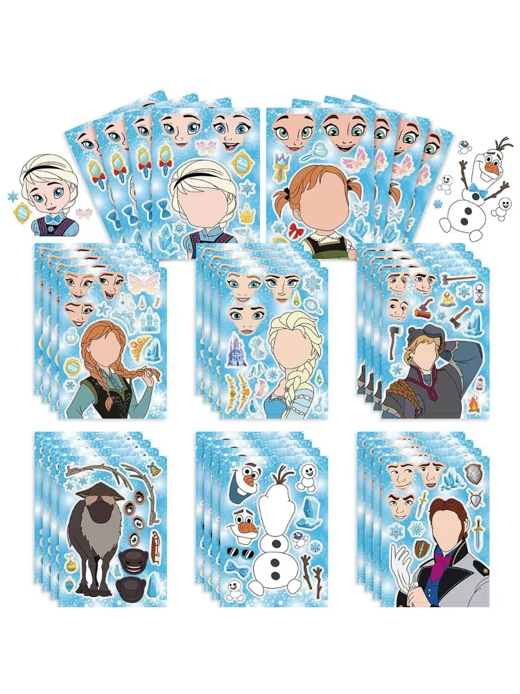 Autocollants de Puzzle la reine des neiges, 8 feuilles, créez votre propre jouet pour enfants, Elsa Olaf Anna, à assembler, jeu de fête pour enfants