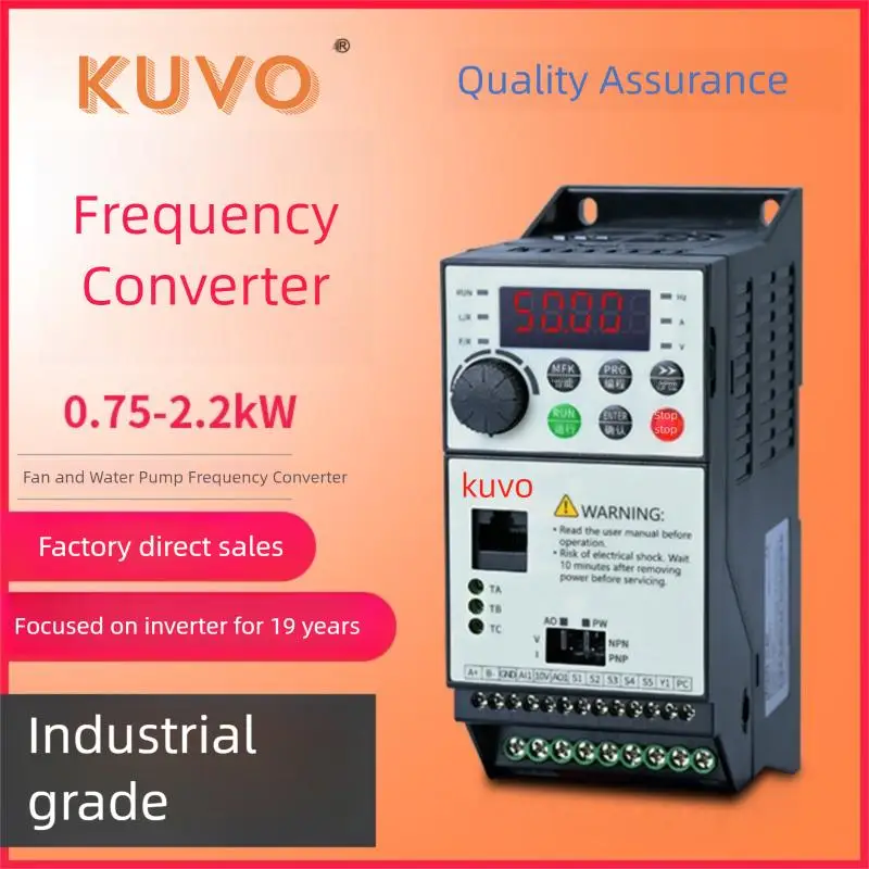 Kuvo0.75/1.5/2.2KW frequency converter, three-phase 380V fan, water pump, light load motor equipment, speed controller
