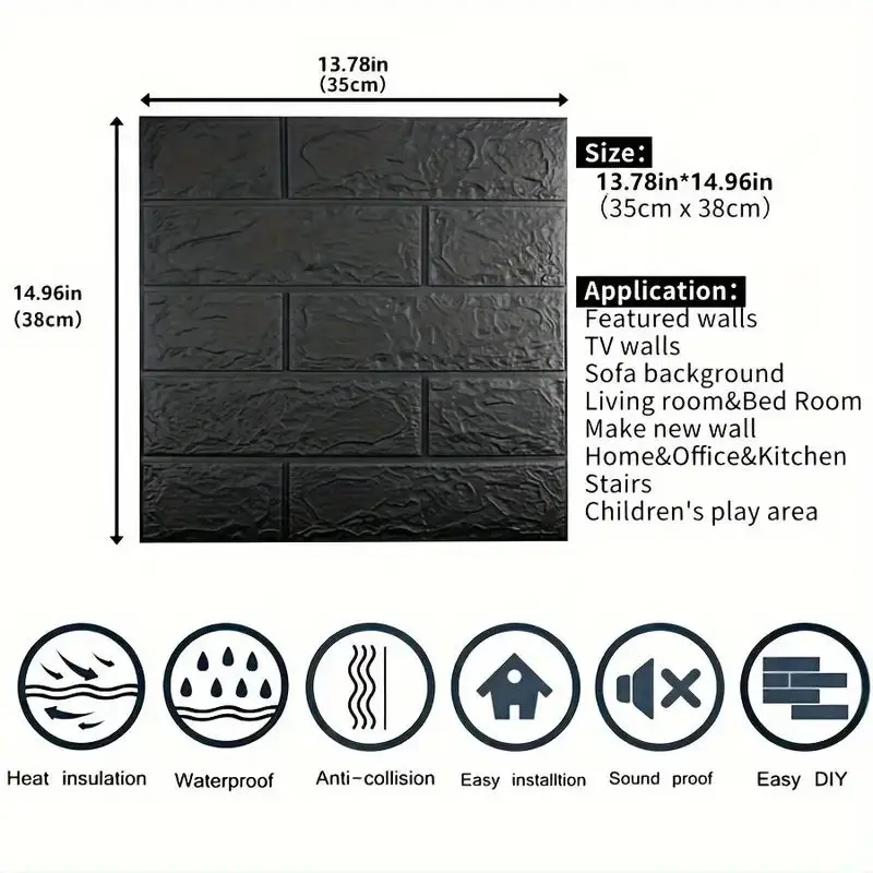 10/20/30/40/50pcs DIY 3D Simple Brick Pattern Wall Stickers,Thickened, Sound-proof,Waterproof,Moisture-proof