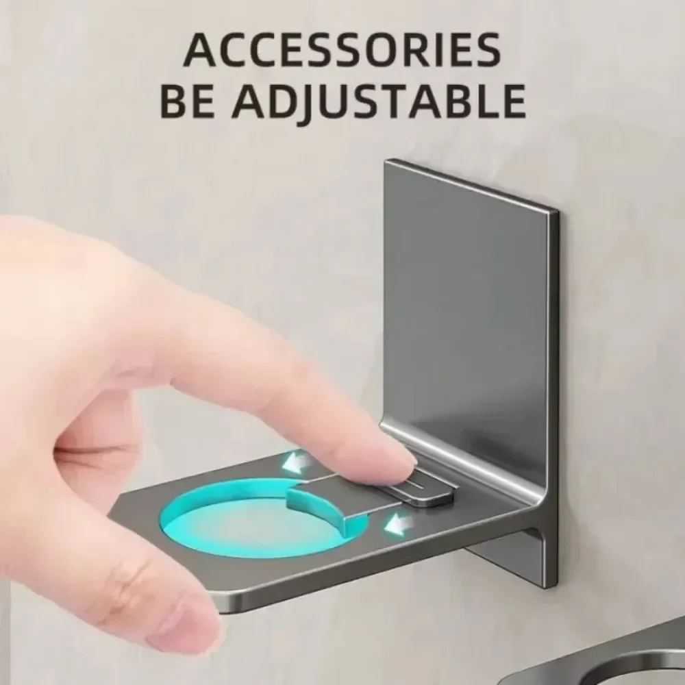 Universal เครื่องจ่ายสบู่เหลวอลูมิเนียมขวดเจลอาบน้ําปรับแชมพูแขวนตะขอไม่มีเจาะติดผนัง