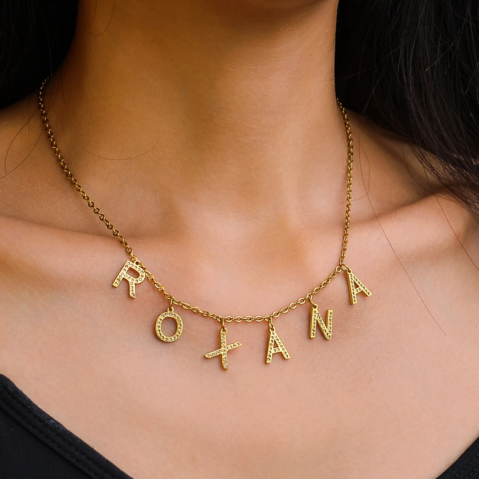 Acheerup Personalized Multiple Letters Necklace for Women Custom Stainless Steel Zircon Nameplate Pendant Choker Jewelry Gift