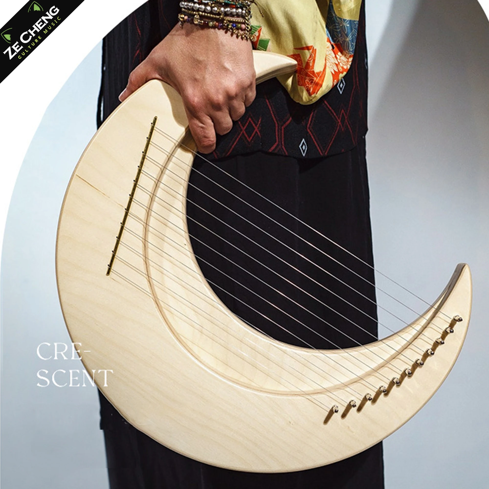 

15 Strings Lyre Harp Creative Moon Lyre Stringed Instruments Portable Beginner Harps Musical Instrument Gifts