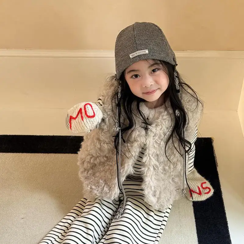 

2025 Winter New Children Warm Vest Plus Velvet Thick Girls Faux Fur Plush Vest Princess Baby Sleeveless Coat Kids Vest Cardigan