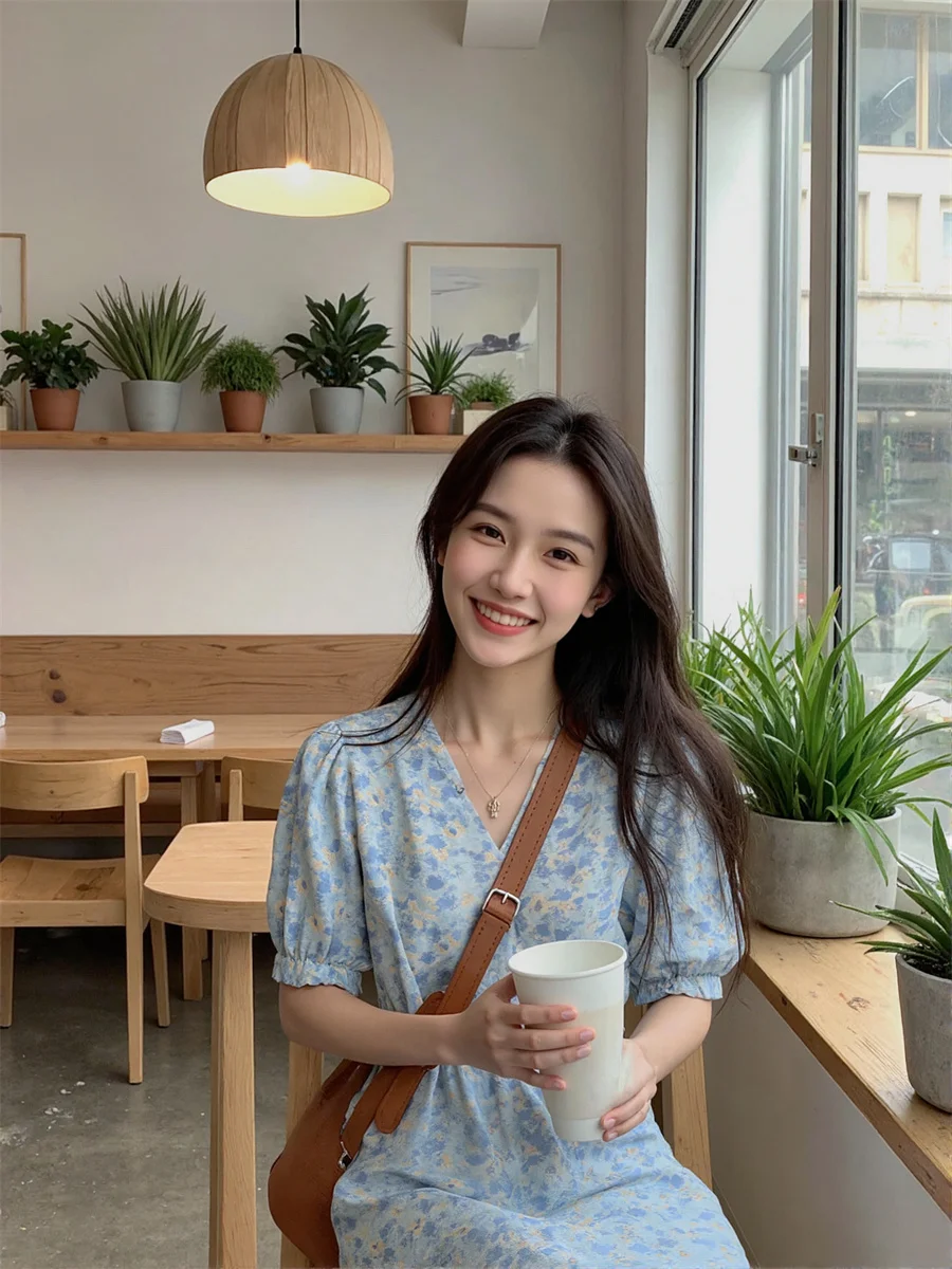 Abiti a maniche corte con sbuffo drappeggiato floreale Abbigliamento da donna Autunno a costine aderente Laurea Cut-Out Preppy Strass Crossover Ragazze