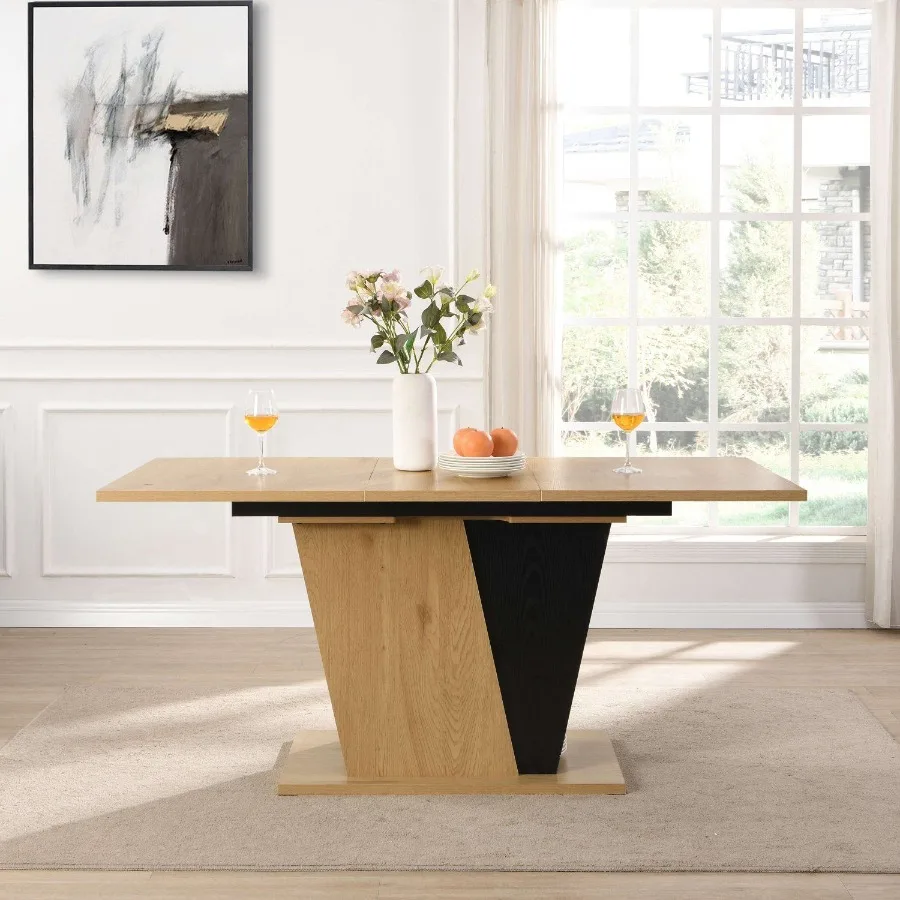 

61.81 46.46 inch Extendable Dining Table with Builtin Storage Modern Wooden Table with Sturdy Metal Frame and MDF base Adjustab