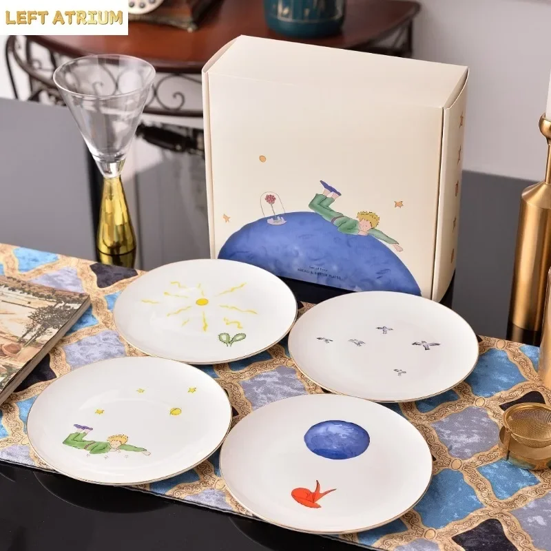 4pcs Beast Prince Western Dinner Plate Ceramic Tableware Bone China Shallow Dish Set Gift Box For Home And Souvenir 18cm