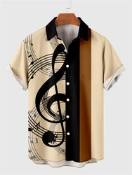Art Music Notes 3d Printed Shirt Men Clothes Summer Fashion Hawaiian Lapel Button Shirts Harajuku Street Striped Design Blouse