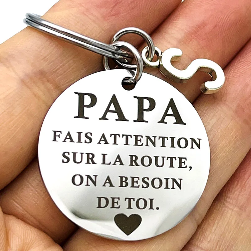 Französisch PAPA FAIS AUFMERKSAMKEIT SUR LA ROUTE Keychain Geschenke für Dad Vatertag Geschenke, Papa Geburtstag Weihnachten Geschenke