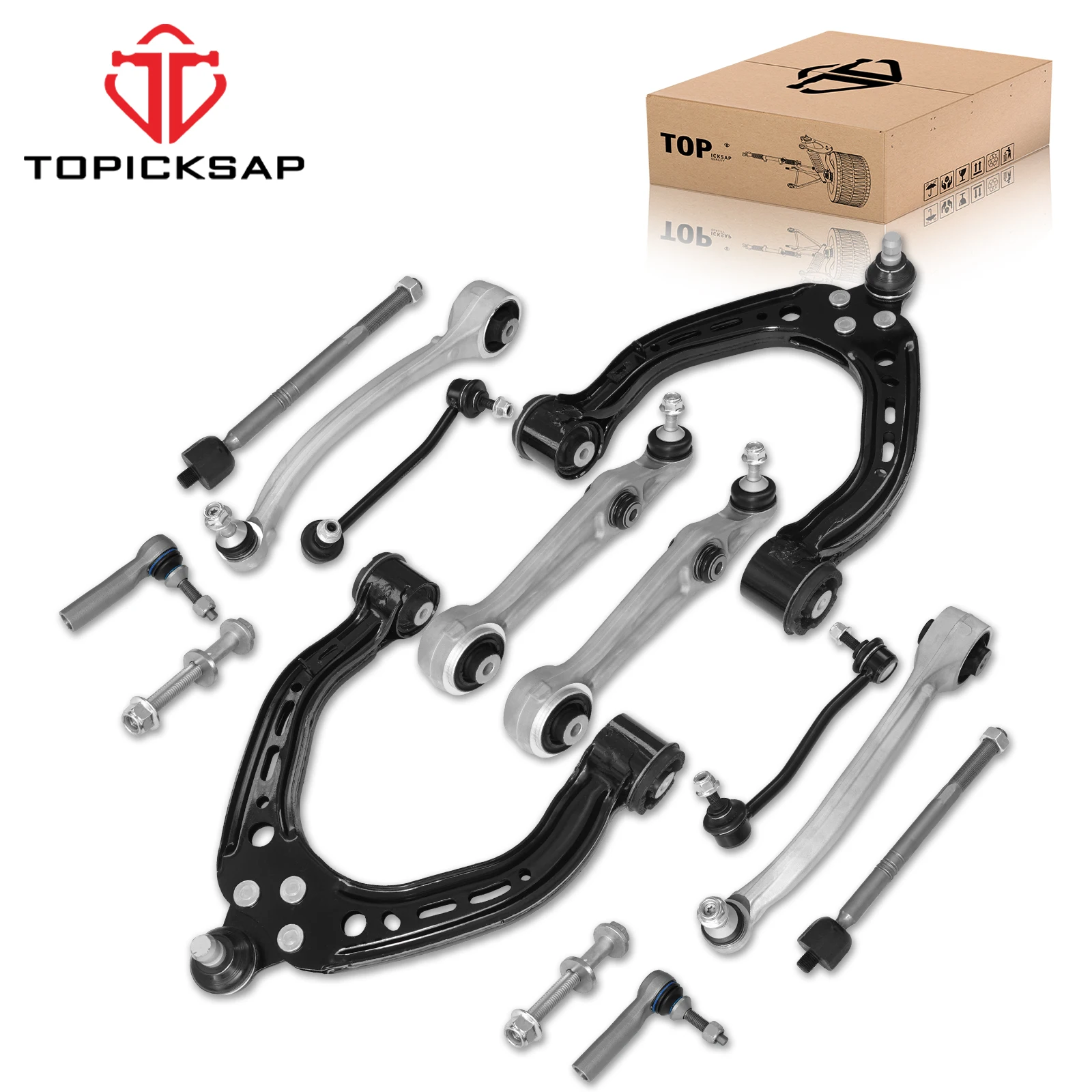 TOPICKSAP 12Pcs Front Upper/Lower Control Arm w/Ball Joint Stabilizer Link & Tie Rod Kit for Tesla Model S 2013-2022 Suspension