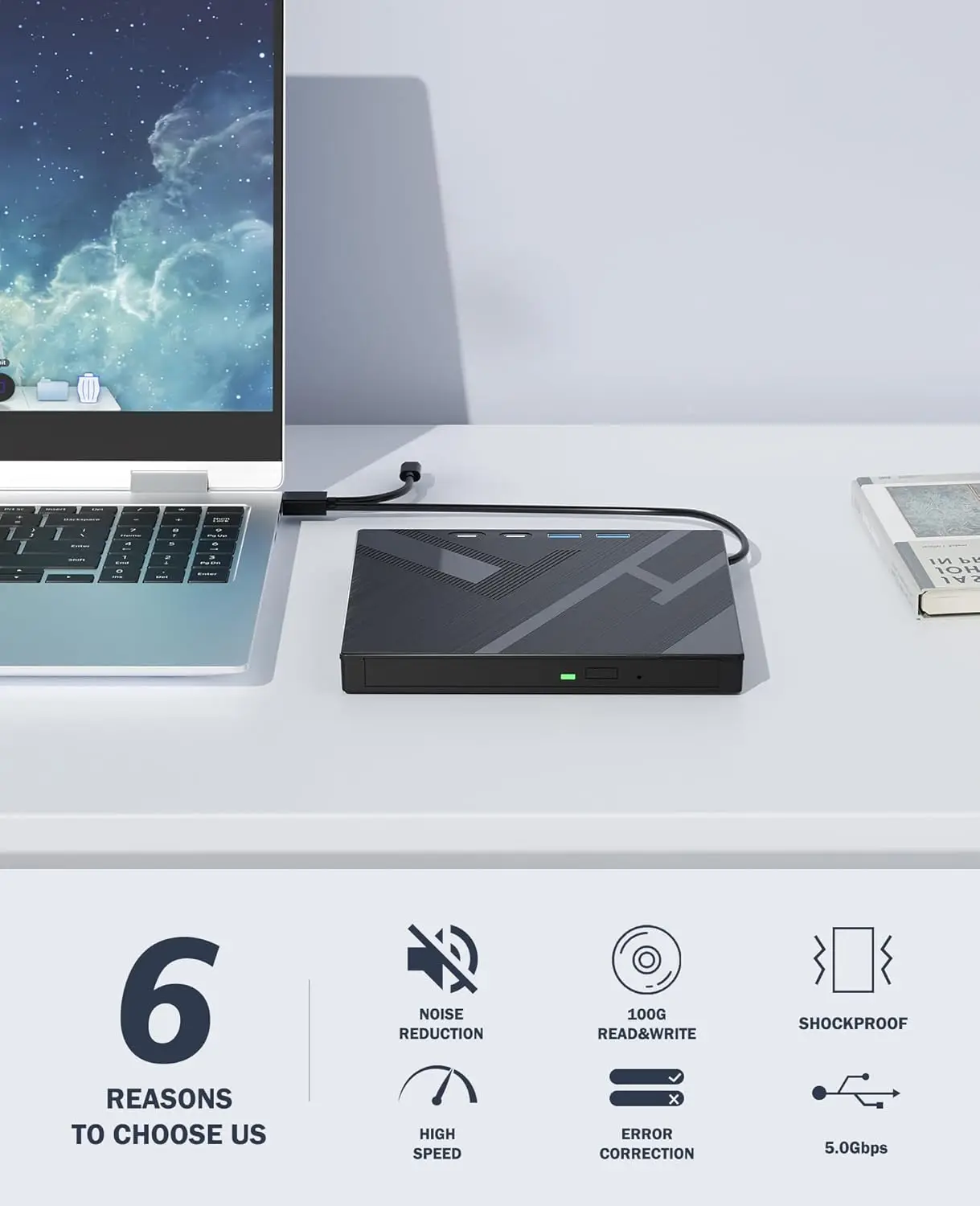 7-in-1 externes optisches Bluray-Laufwerk für Laptop-PC USB 3.0 Typ-C BD DVD CD-RW-Player Tragbarer Brenner mit SD/TF-Kartensteckplatz