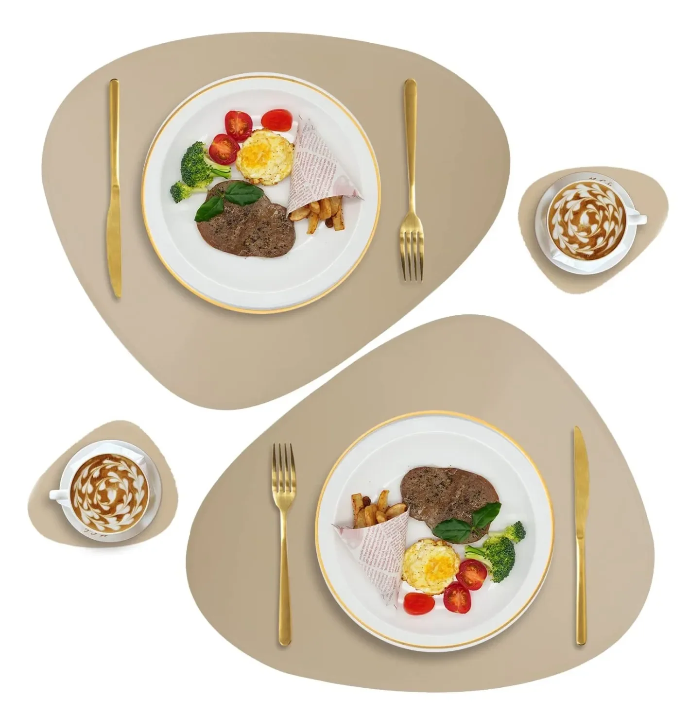 

Inyahome Faux Leather Placemats Set of 2 and Coasters Dining Table Waterproof Wipeable Washable Dinner Kitchen Table Mats Pads