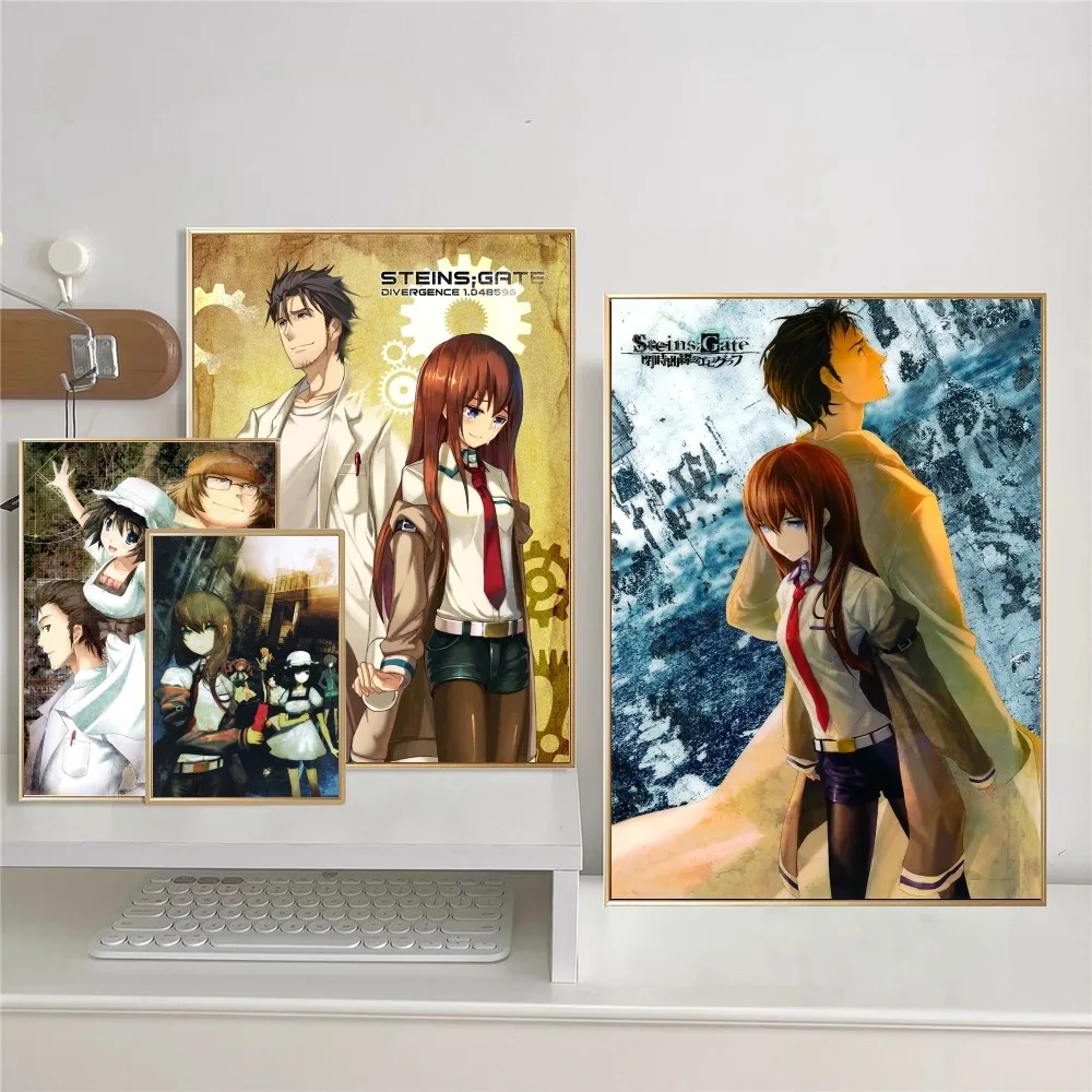 Anime Steins Gate Anime Posters Sticky Decoracion Painting Wall Art White Kraft Paper Wall Decor