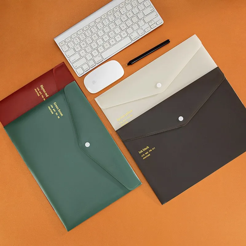 A4 Document Bag Snap Button Retro Storage Folder Thick Waterproof Pp Envelope Pouch For Office Business Paper File Organizer
