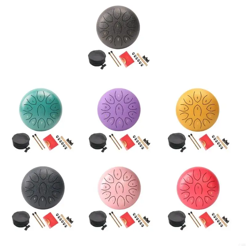 

C4DE Steel Tongue Drum 11 Note Handpans Drum Carbon Steel Clear and Crisp Sound Ethereal Drum Percussions Instrument