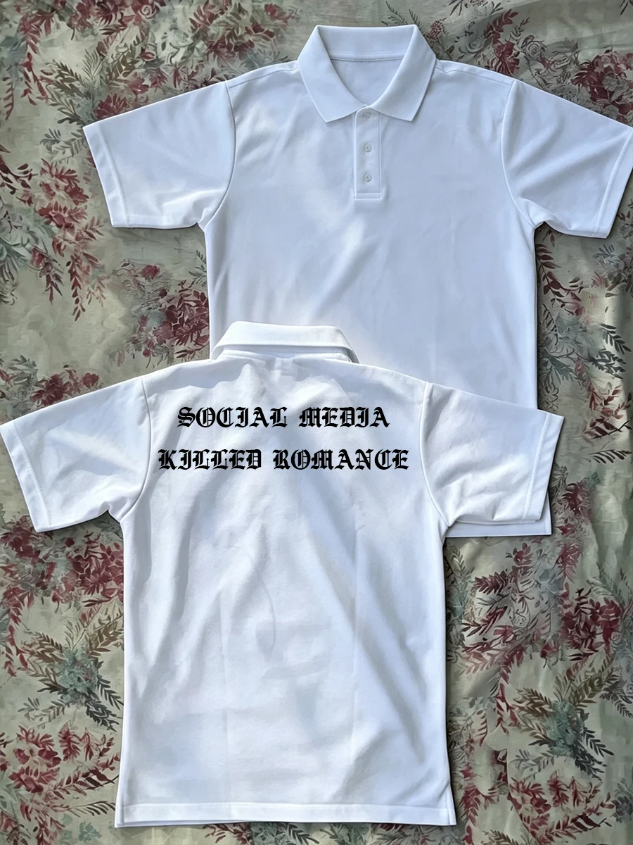 Polo Shirts Vintage SOCIAL MEDIA KILLED ROMANCE Letter Y2k Hip Hop Men's Golf Shirts Streetwear Aesthetic Minimalist T Shirt
