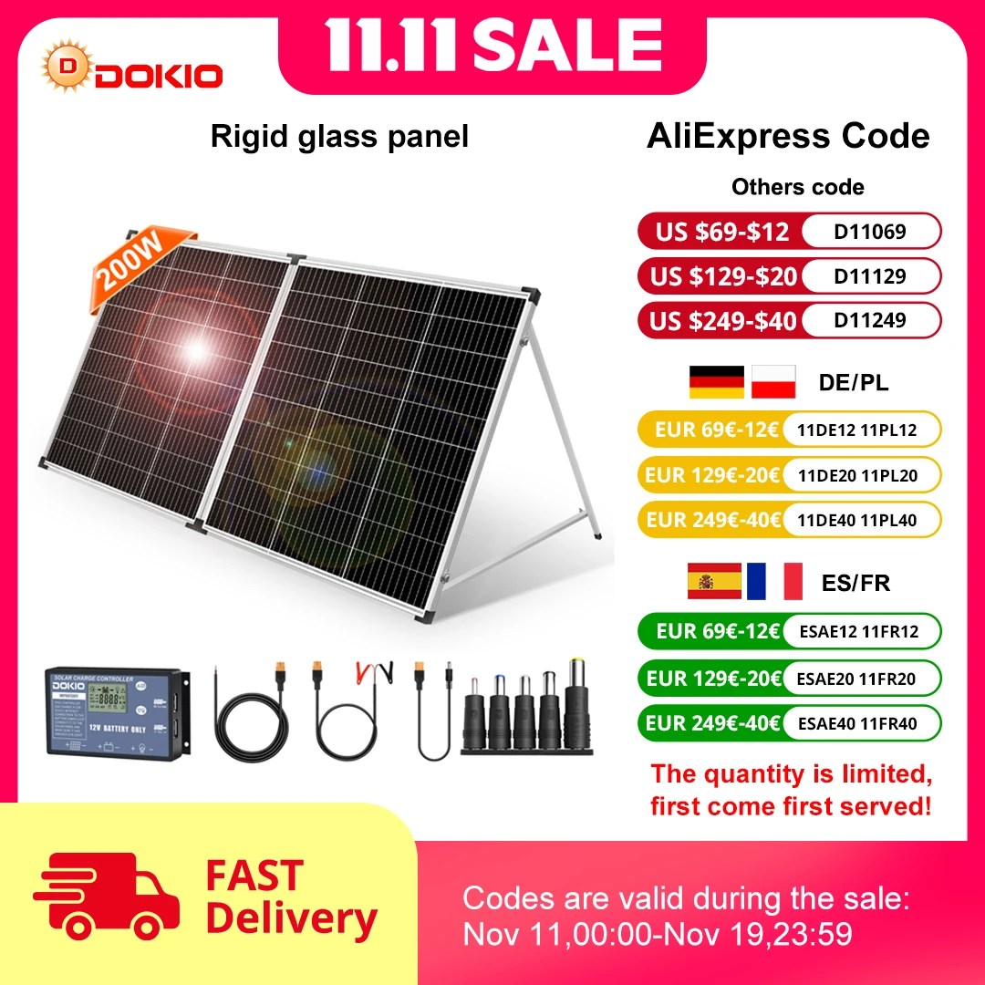 Dokio 200 واط لوحة الطاقة الشمسية plegable الصين 10A/20A 12 فولت لوحة تحكم الشمسية plegable celula/cargador دي نظام لوحة الطاقة الشمسية #1