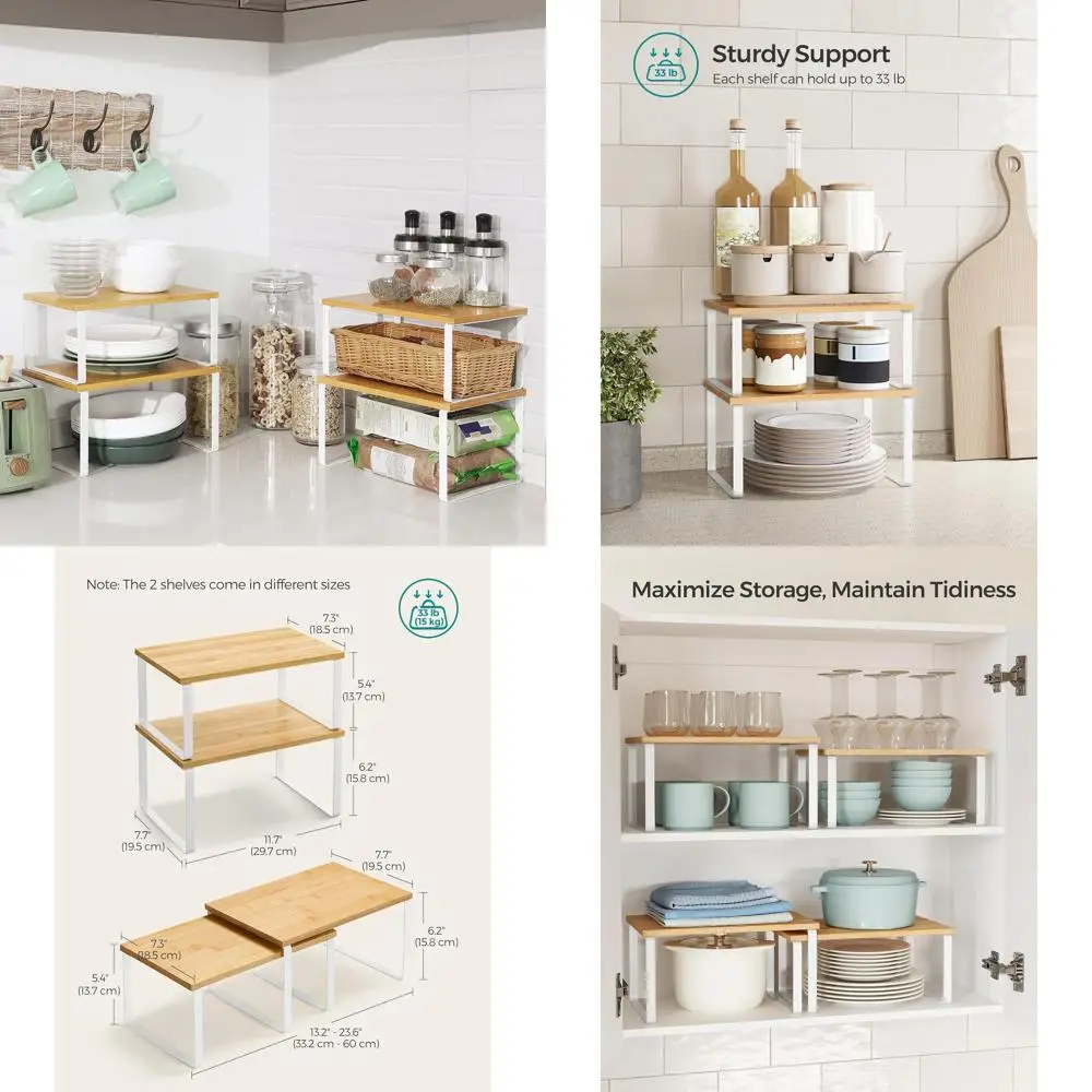 

Полки-органайзеры для кухонной стойки из 4 предметов, штабелируемая металлическая и деревянная полка для специй, расширяемое хранилище, облачный белый и натуральный бежевый Великобритания