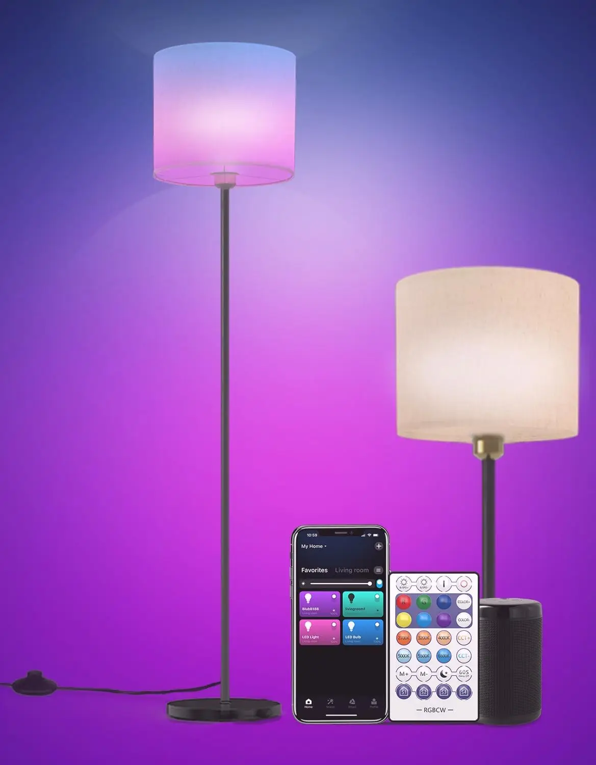 

Smart WiFi Floor Lamp with Alexa & Google Voice Control, Color Changing Dimmable LED Light for Living Room Bedroom