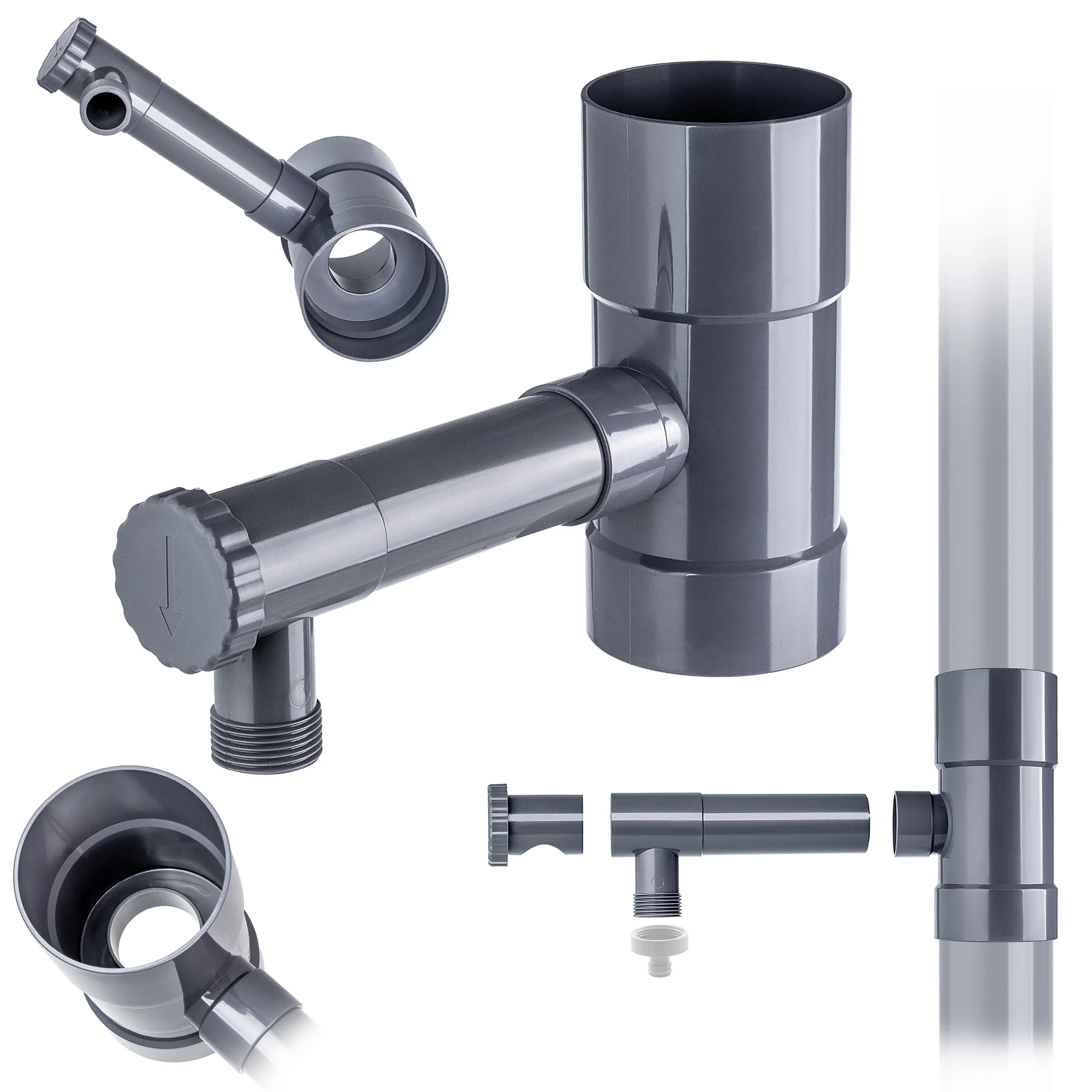 KADAX Collecteur d'eau de pluie avec valve 80 mm Gris