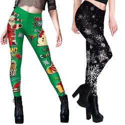 [Du bist mein Geheimnis] Weihnachten Leggings für Frauen sexy Schneeflocke Druck Urlaub Party Hosen weibliche lustige elastische Strumpfhose Hosen