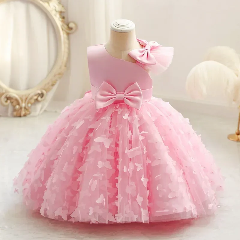 Flower Girl Dress for Wedding 1-5Y Baby Birthday Party Princess Dress One-shoulder Cute Bow Kid Prom Tutu Gown Mesh Baby Dresses