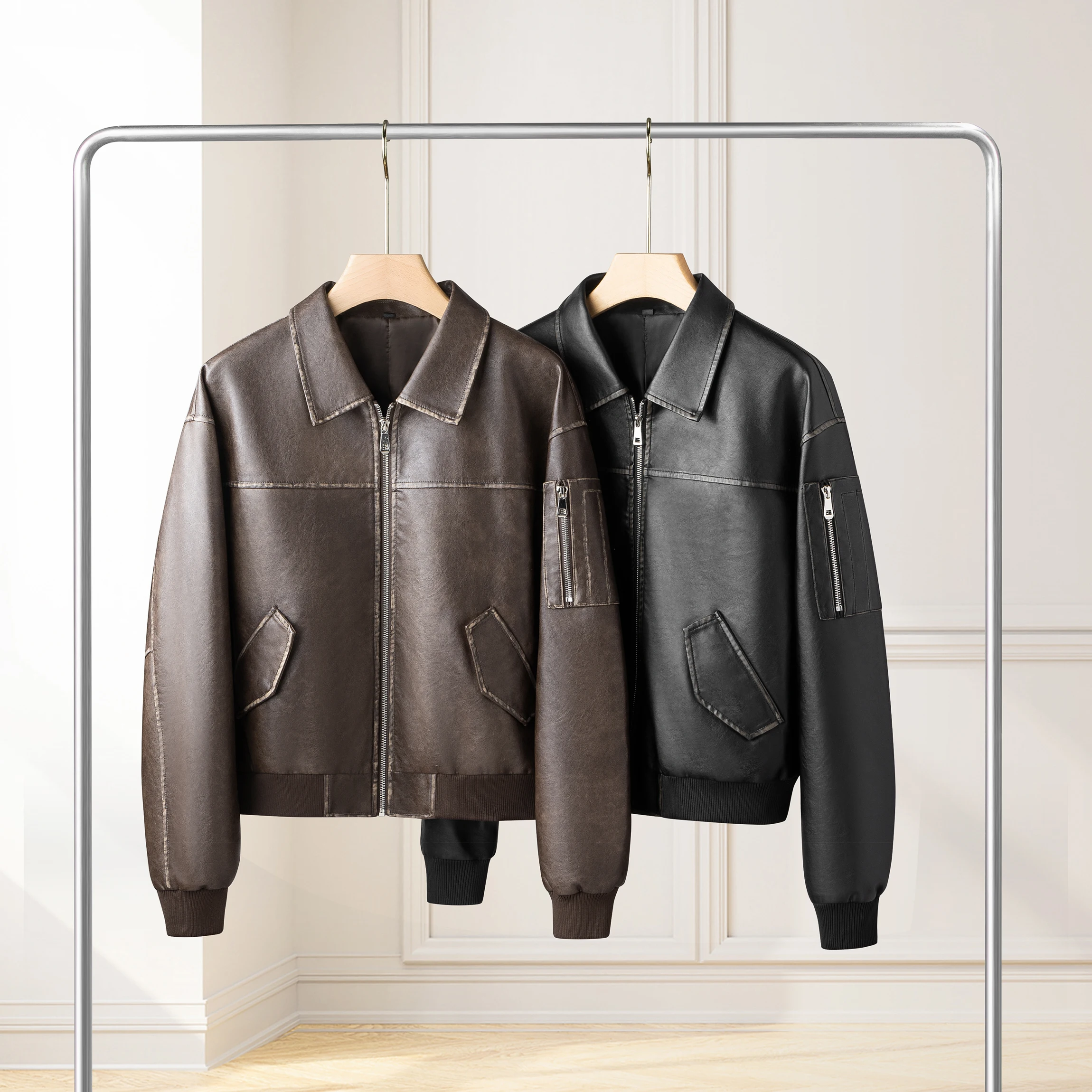 

Women's 2025 New Loose Casual Retro Pu Washed Leather Jacket with Polished Color and High-End Feel