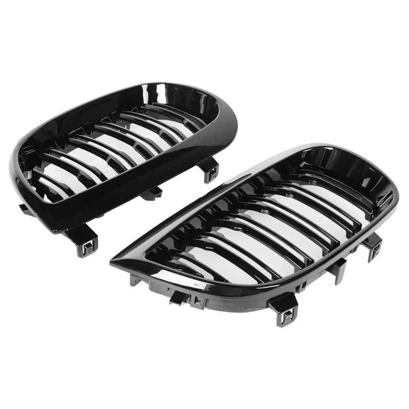 BB AT-Front Kidney Double Line Grille Sport Grill Replacement For-BMW E81 E87 E88 1 Series 2004-2007 GLOSS BLACK