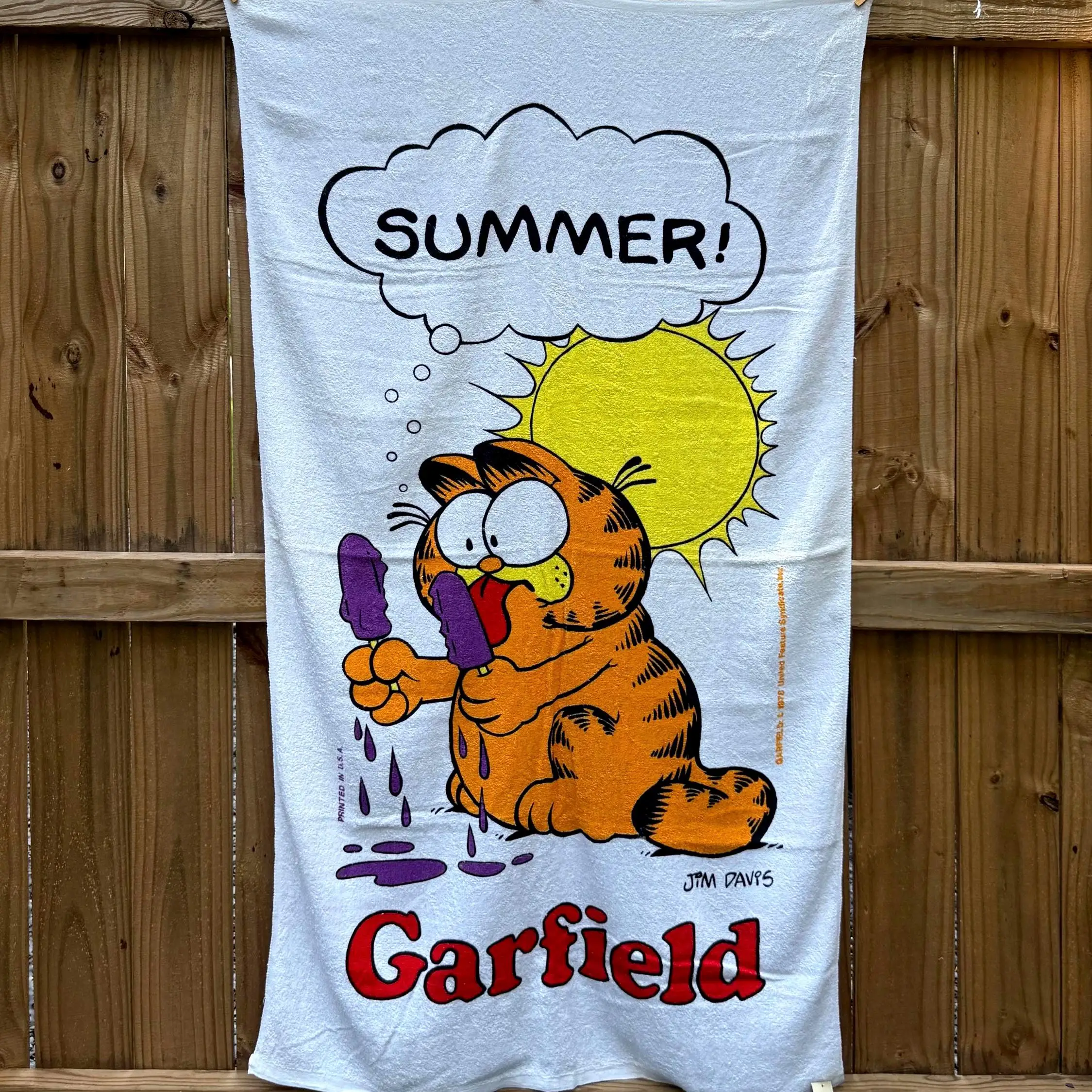 Vintage 1978 Summer Garfield Beach Towel Cartoon Pattern Soft Water Absorbent Beach Towel for Home Travel