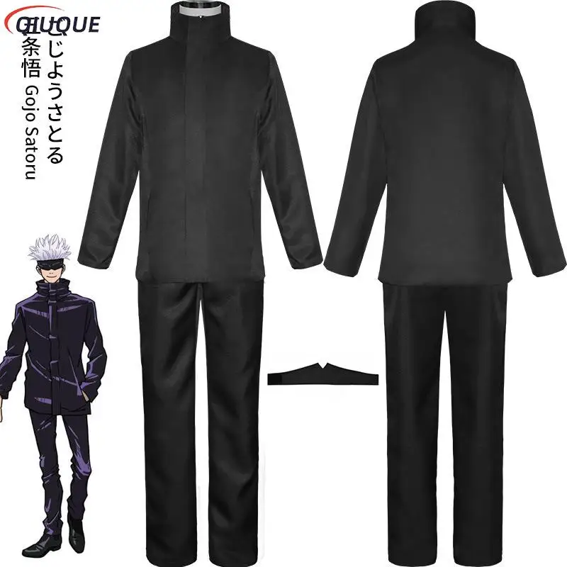 Costume de Cosplay Gojo Satoru Noir/Bleu 110-3XL, Perruques Patch pour les Yeux, Lunettes, Anime, ixd'Halloween, Uniformes pour Hommes et Enfants