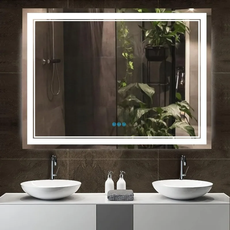 48”x 36” Bathroom Led Vanity Mirror with 3 Colors Light, Dimmable Touch Switch Control