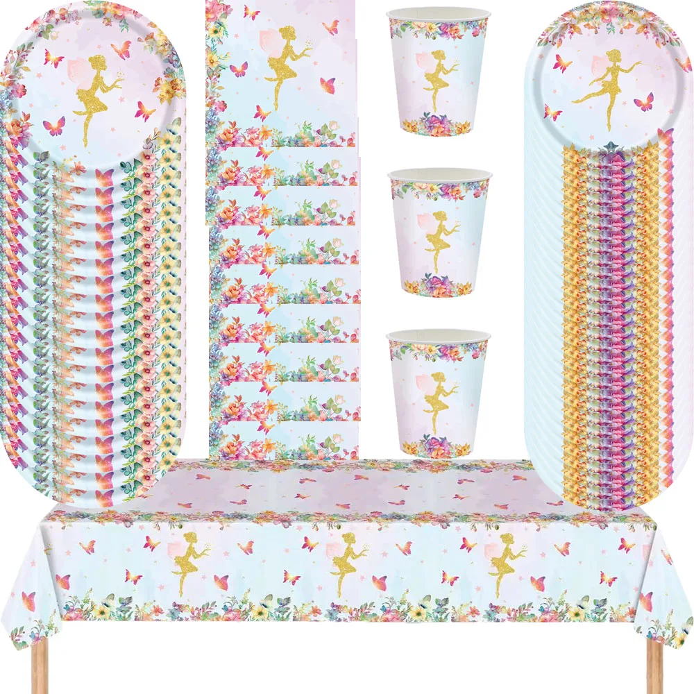 

The Fairy Theme Birthday Decorations Party Disposable Tableware Paper Napkins Cups Plates Tablecloths Straw