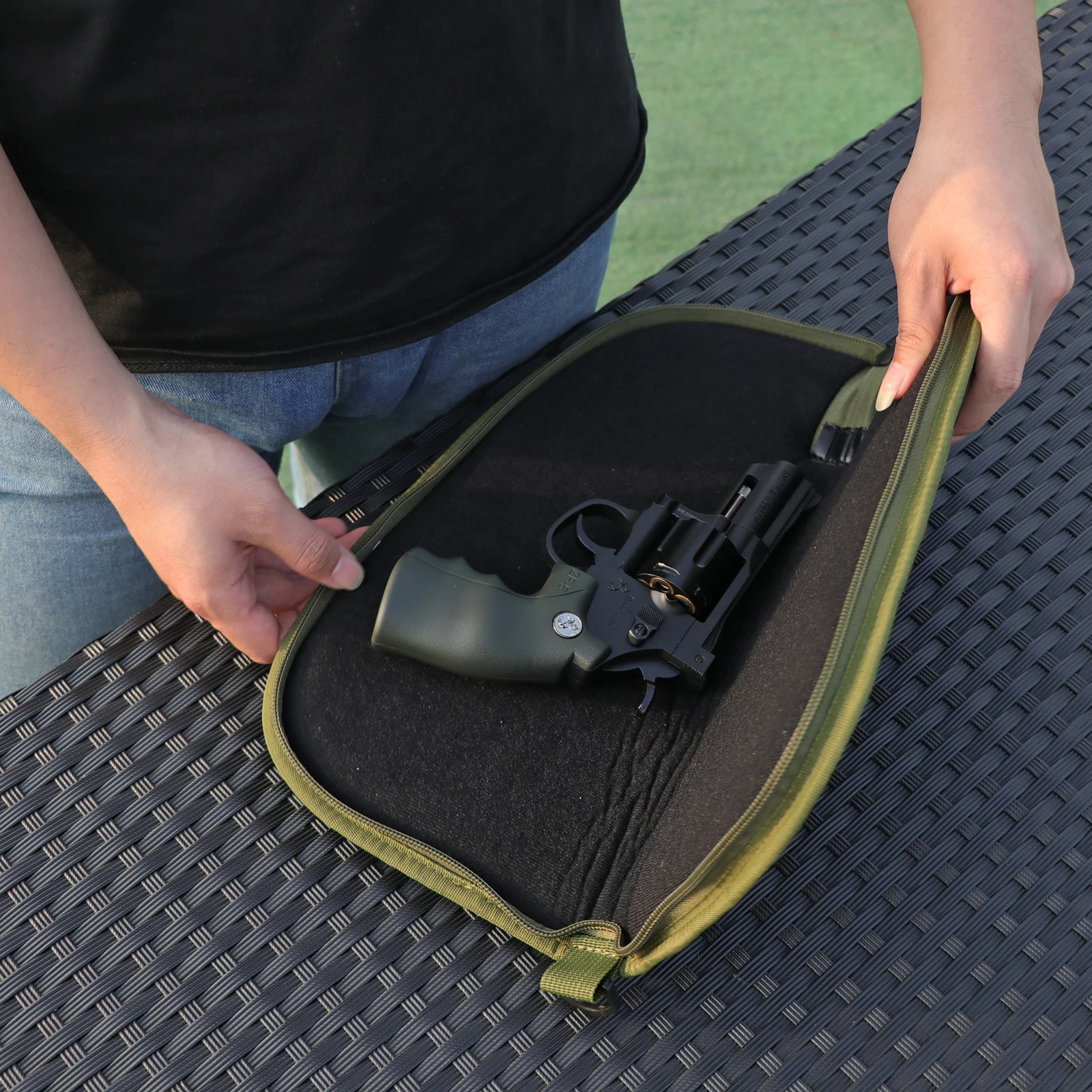 Tourbon Gun Zubehör Pistole Fall Tasche Pistole Träger Tasche Reiß verschluss grün Nylon dick gepolstert Schutz Holster – Detail 5