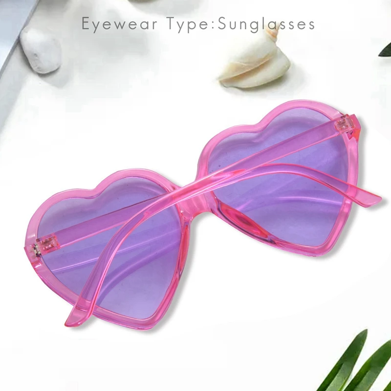 2X 90S Vintage Glasses Fashion Large Women Lady Girls Oversized Heart Shaped Retro Sunglasses Cute Love Eyewear(Purple)