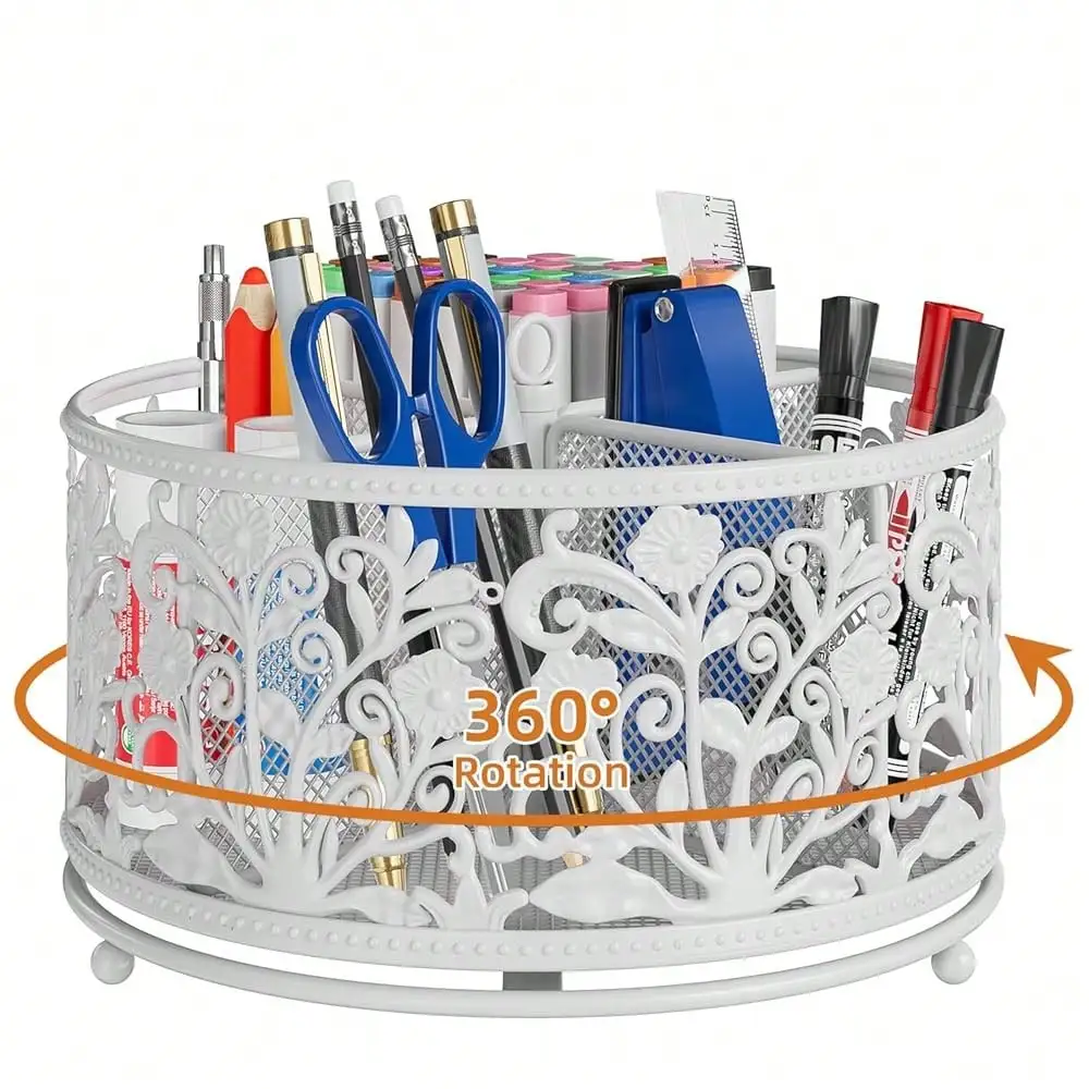 

SKYDUE 360 Rotating Plastic Desk Pen Organizer With 5 Slots, Dual-Purpose Art Supply Pencil Cup For Office, Schoolsss, Home
