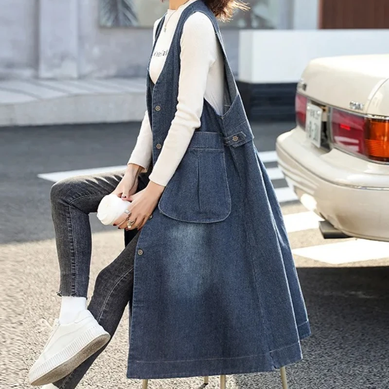 

Denim Coat Women Long Cardigan Jeans Loose Button Jackets Single Breasted V Neck Vintage Coats Y2k Casual Streetwear Autumn