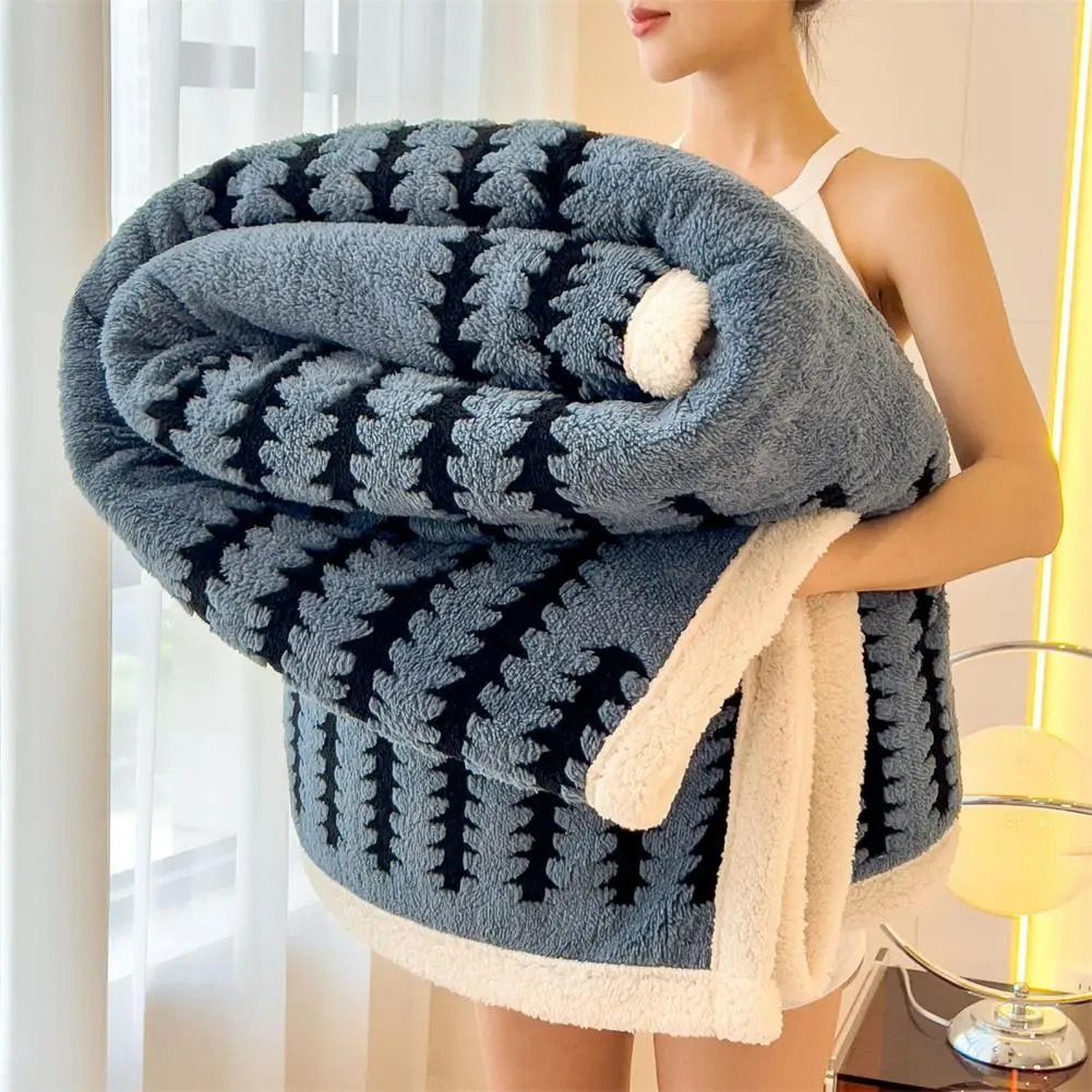 Geometric Print Decorative Throw Double-layer Fleece Throw Blanket Boho Geometric Jacquard Plush Cover for Room for Sofa
