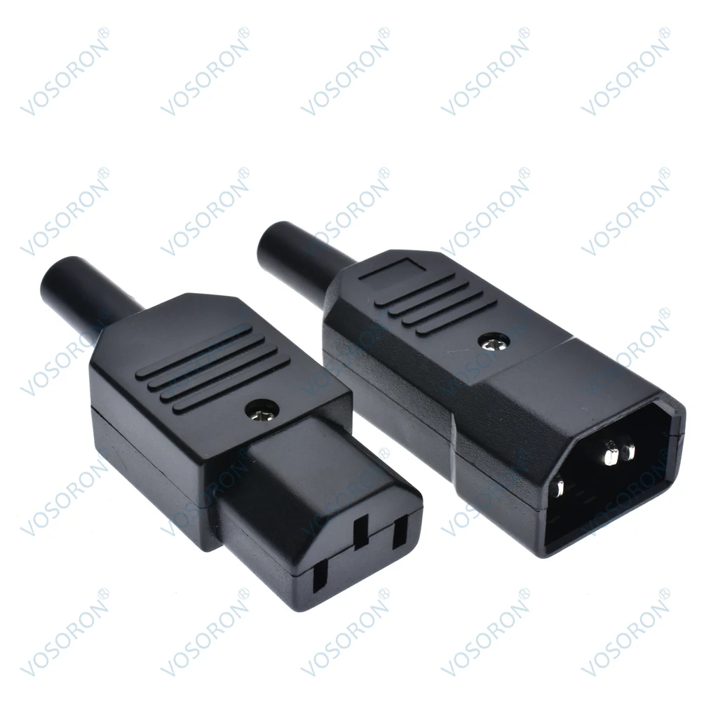 IEC Straight Cable Plug Connector C13 C14 10A 250V Black Female Male Plug Rewirable Power Connector 3 Pin AC Socket