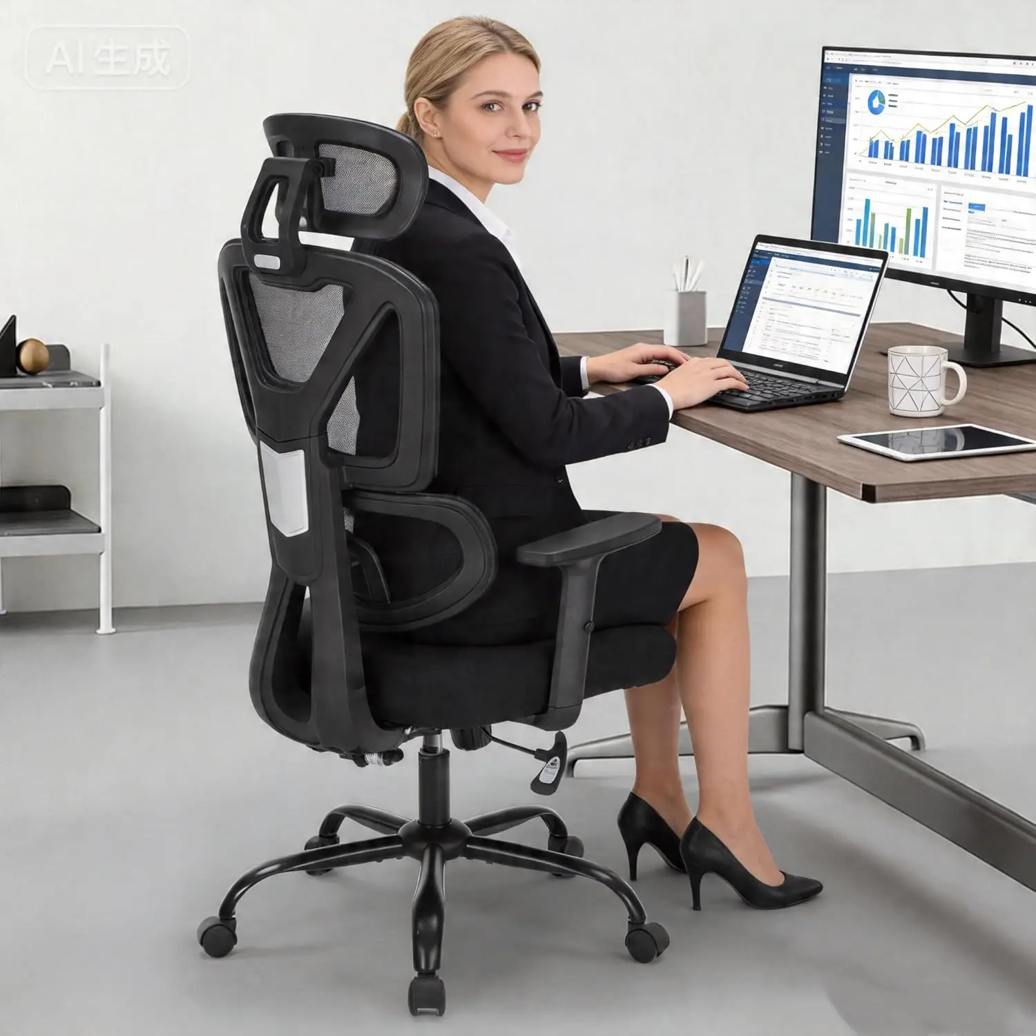 Ergonomic Office Chair, Adjustable Height, Lumbar Support, High Back Mesh, 350lb Capacity